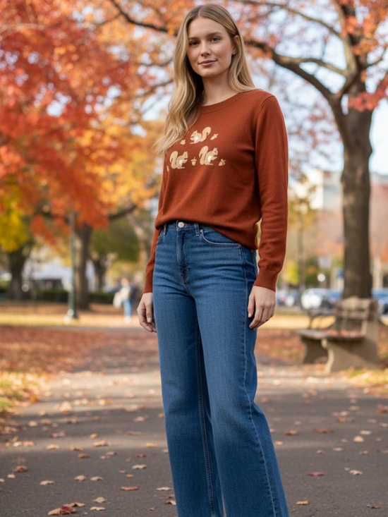 LOFT Sweaters - LOFT PERFECT FALL SWEATER Rust Crewneck Sweater Squirrels Motif Large NWT NATURE